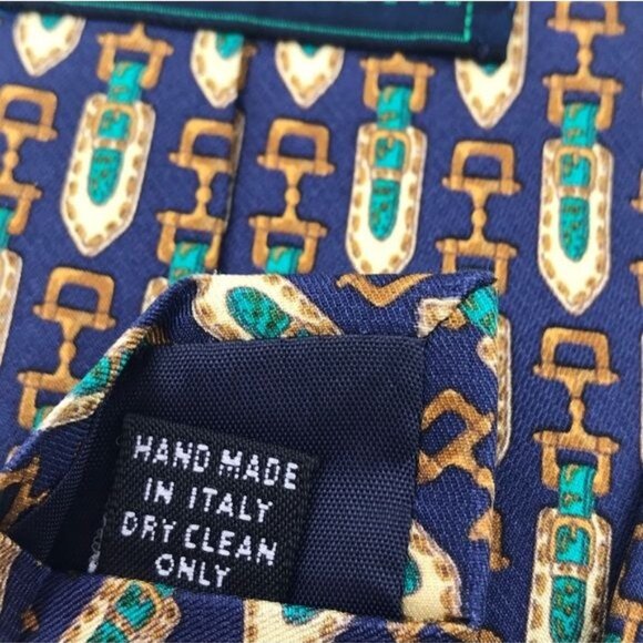 Fabio Ferretti Men's Tie Silk Blue Green Gold 57.25 in - Picture 6 of 6